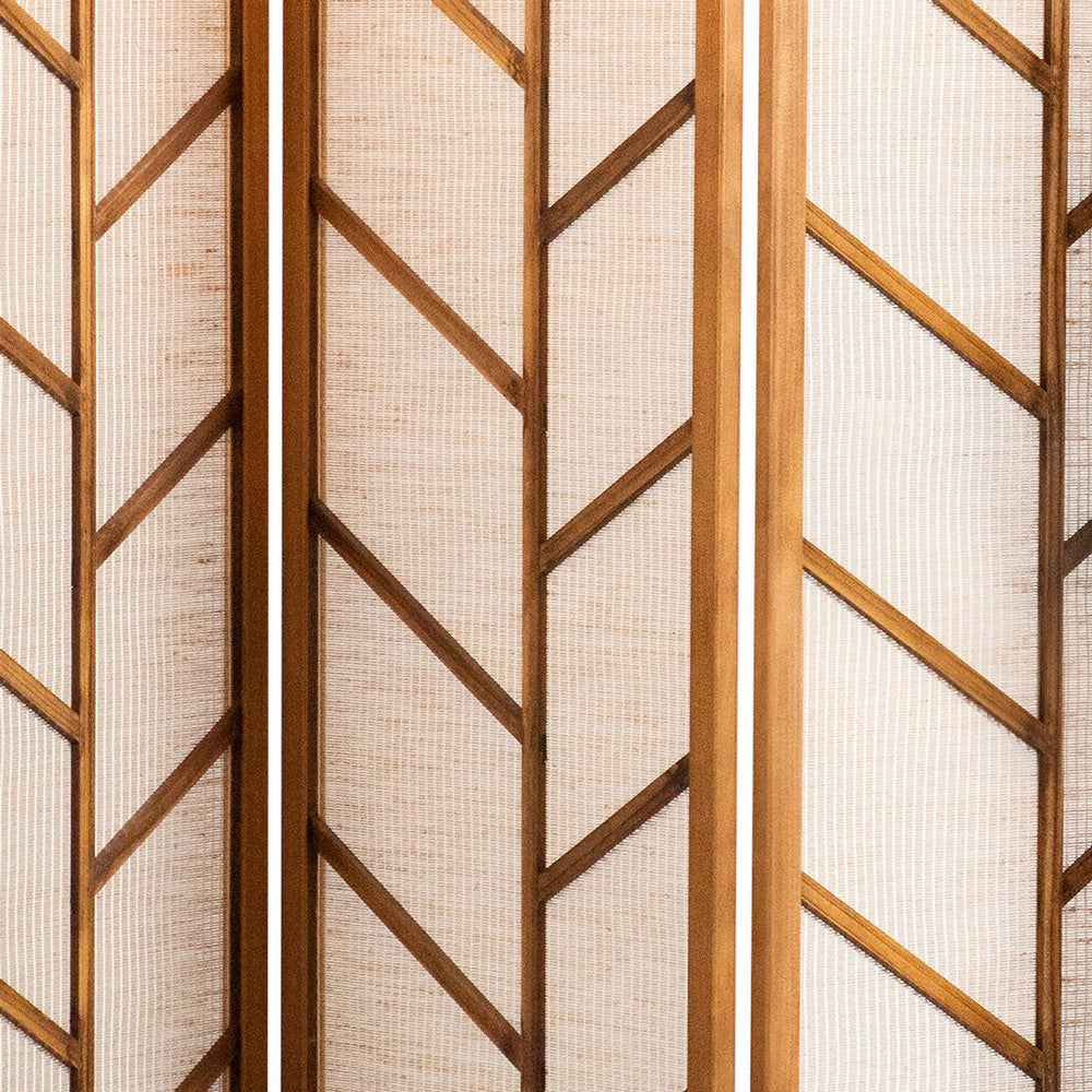 3 Panel Screen with Jute Linen Fabric and Wooden Frame, Brown and Beige  - BM242728