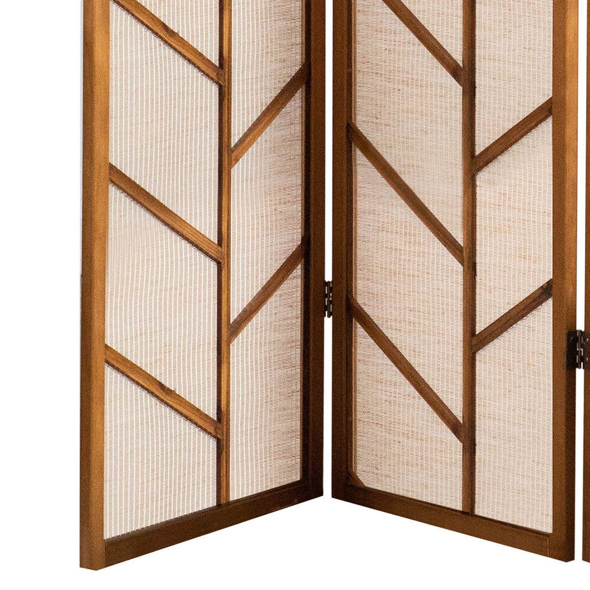 3 Panel Screen with Jute Linen Fabric and Wooden Frame, Brown and Beige  - BM242728