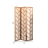 3 Panel Screen with Jute Linen Fabric and Wooden Frame, Brown and Beige  - BM242728