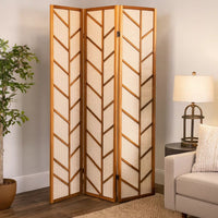 3 Panel Screen with Jute Linen Fabric and Wooden Frame, Brown and Beige  - BM242728