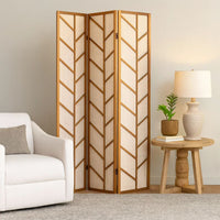 3 Panel Screen with Jute Linen Fabric and Wooden Frame, Brown and Beige  - BM242728
