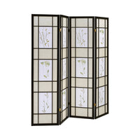 4 Panel Screen with Floral Print Detailing and Wooden Frame, Black  - BM242729