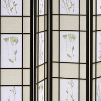 4 Panel Screen with Floral Print Detailing and Wooden Frame, Black  - BM242729