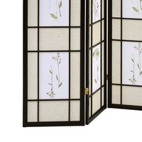 4 Panel Screen with Floral Print Detailing and Wooden Frame, Black  - BM242729