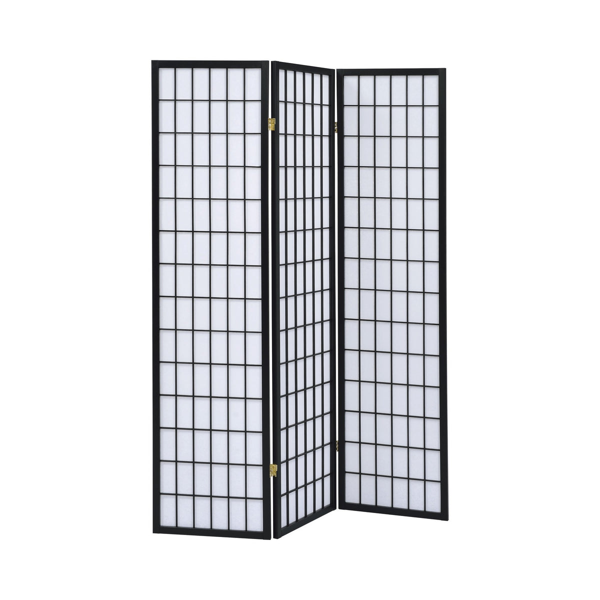 3 Panel Screen with Grid Design Wooden Frame, Black  - BM242730