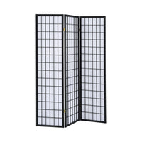 3 Panel Screen with Grid Design Wooden Frame, Black  - BM242730