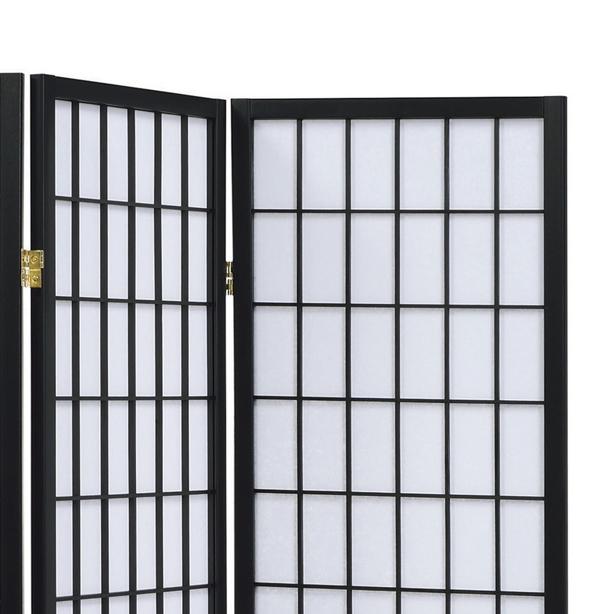 3 Panel Screen with Grid Design Wooden Frame, Black  - BM242730