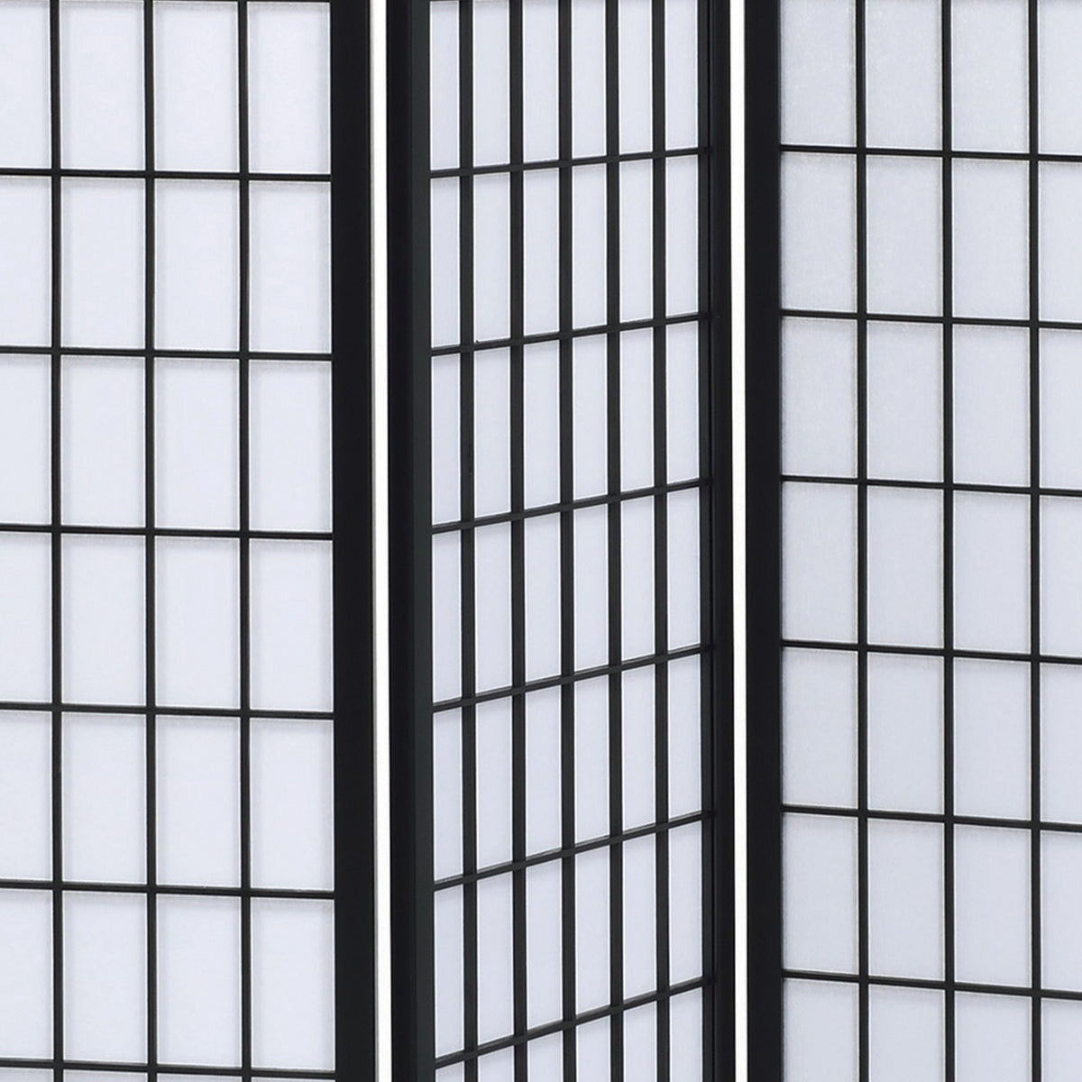 3 Panel Screen with Grid Design Wooden Frame, Black  - BM242730