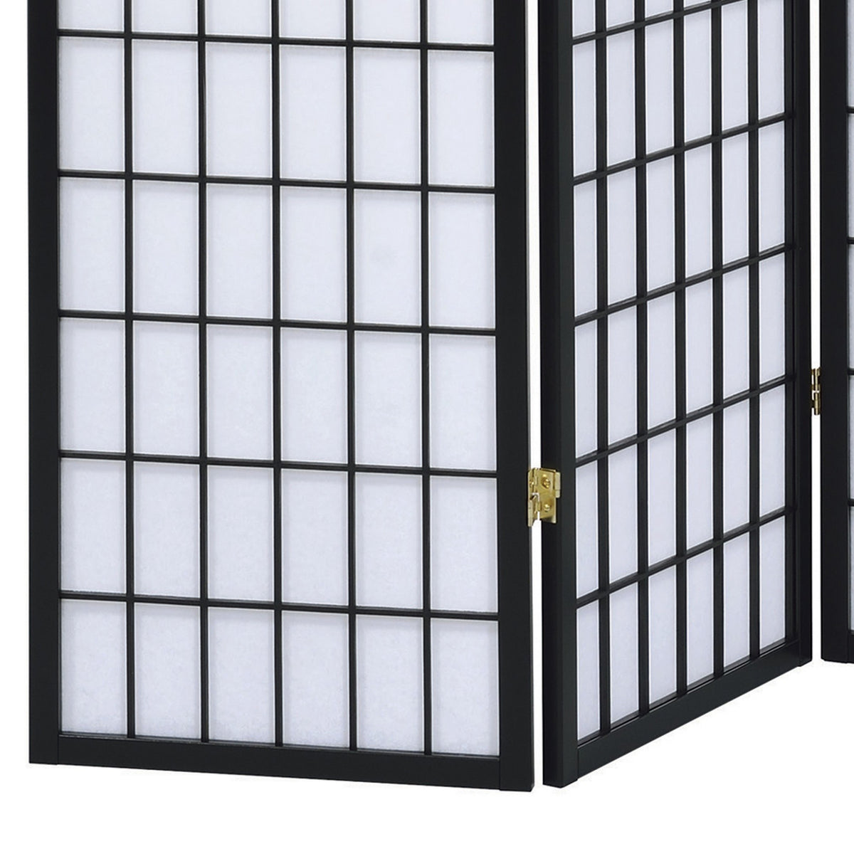 3 Panel Screen with Grid Design Wooden Frame, Black  - BM242730