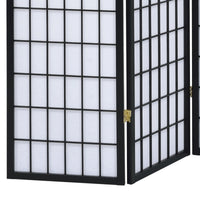 3 Panel Screen with Grid Design Wooden Frame, Black  - BM242730
