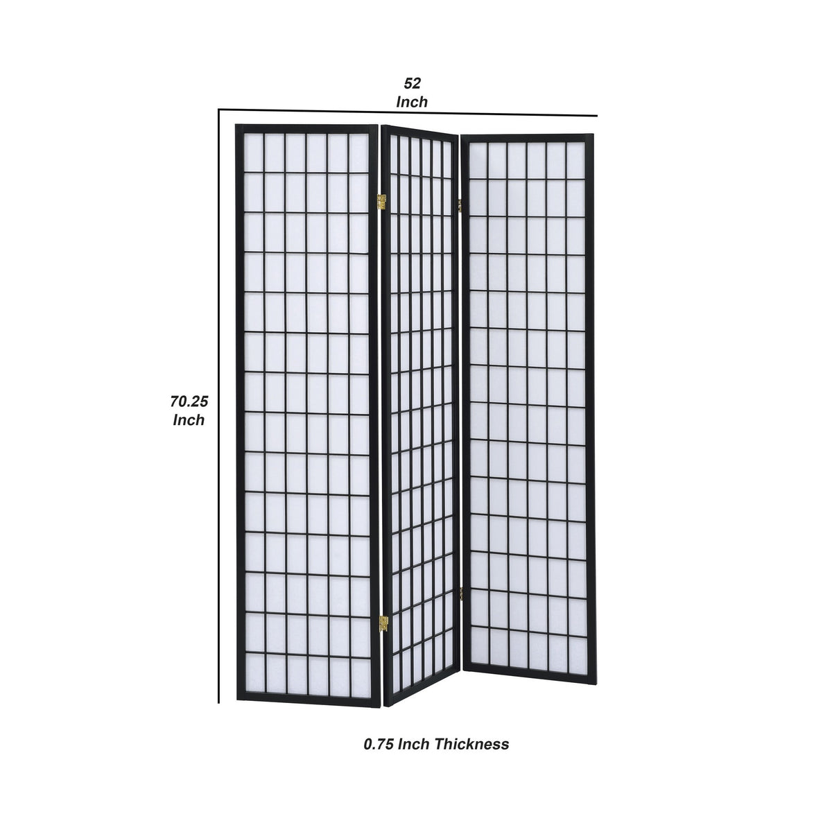 3 Panel Screen with Grid Design Wooden Frame, Black  - BM242730