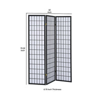 3 Panel Screen with Grid Design Wooden Frame, Black  - BM242730