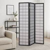 3 Panel Screen with Grid Design Wooden Frame, Black  - BM242730
