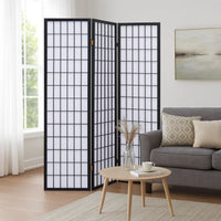 3 Panel Screen with Grid Design Wooden Frame, Black  - BM242730