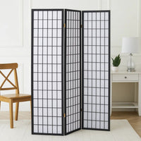 3 Panel Screen with Grid Design Wooden Frame, Black  - BM242730