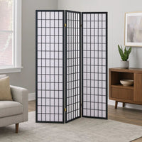 3 Panel Screen with Grid Design Wooden Frame, Black  - BM242730