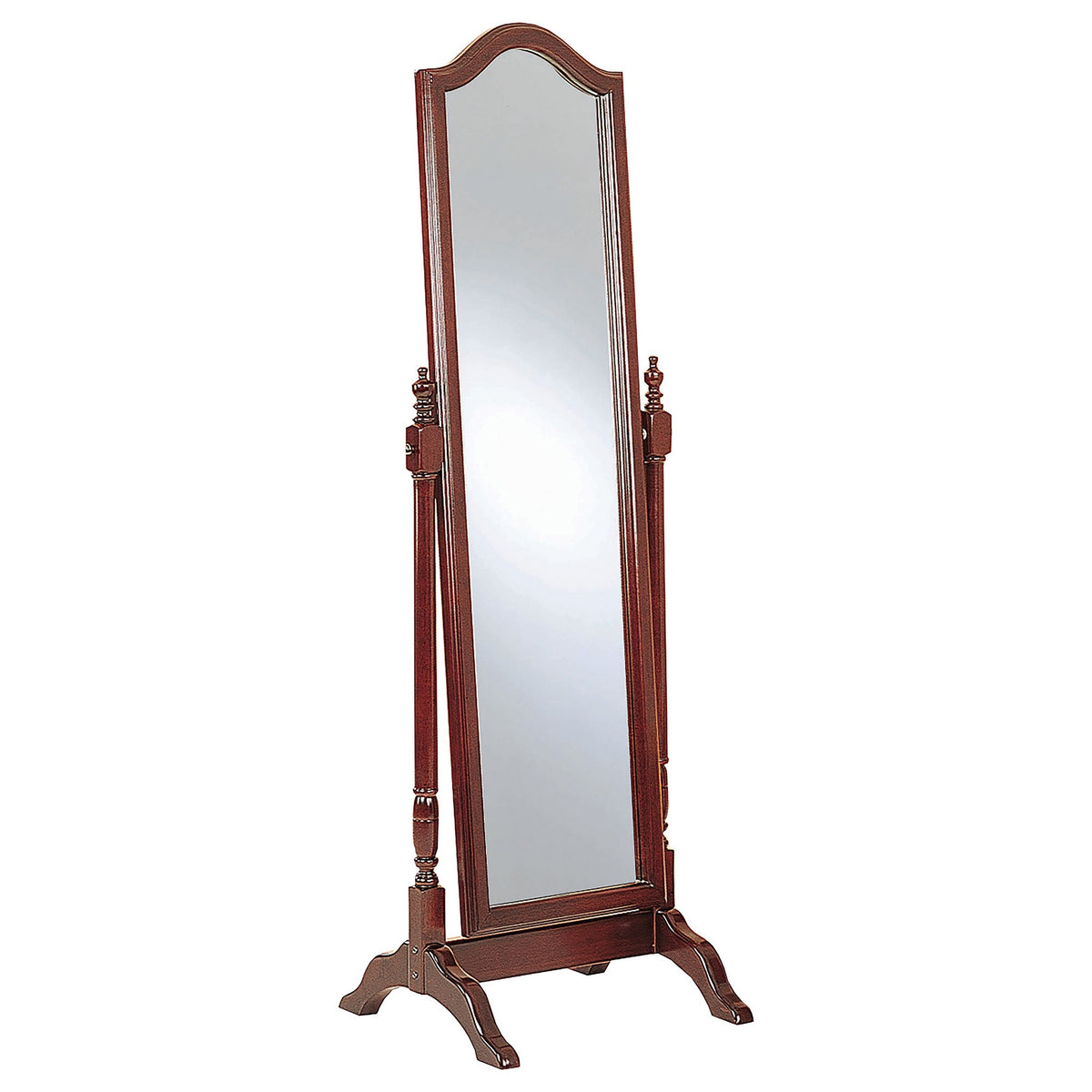 Standing Cheval Mirror with Wooden Frame Turned Posts, Brown  - BM242735