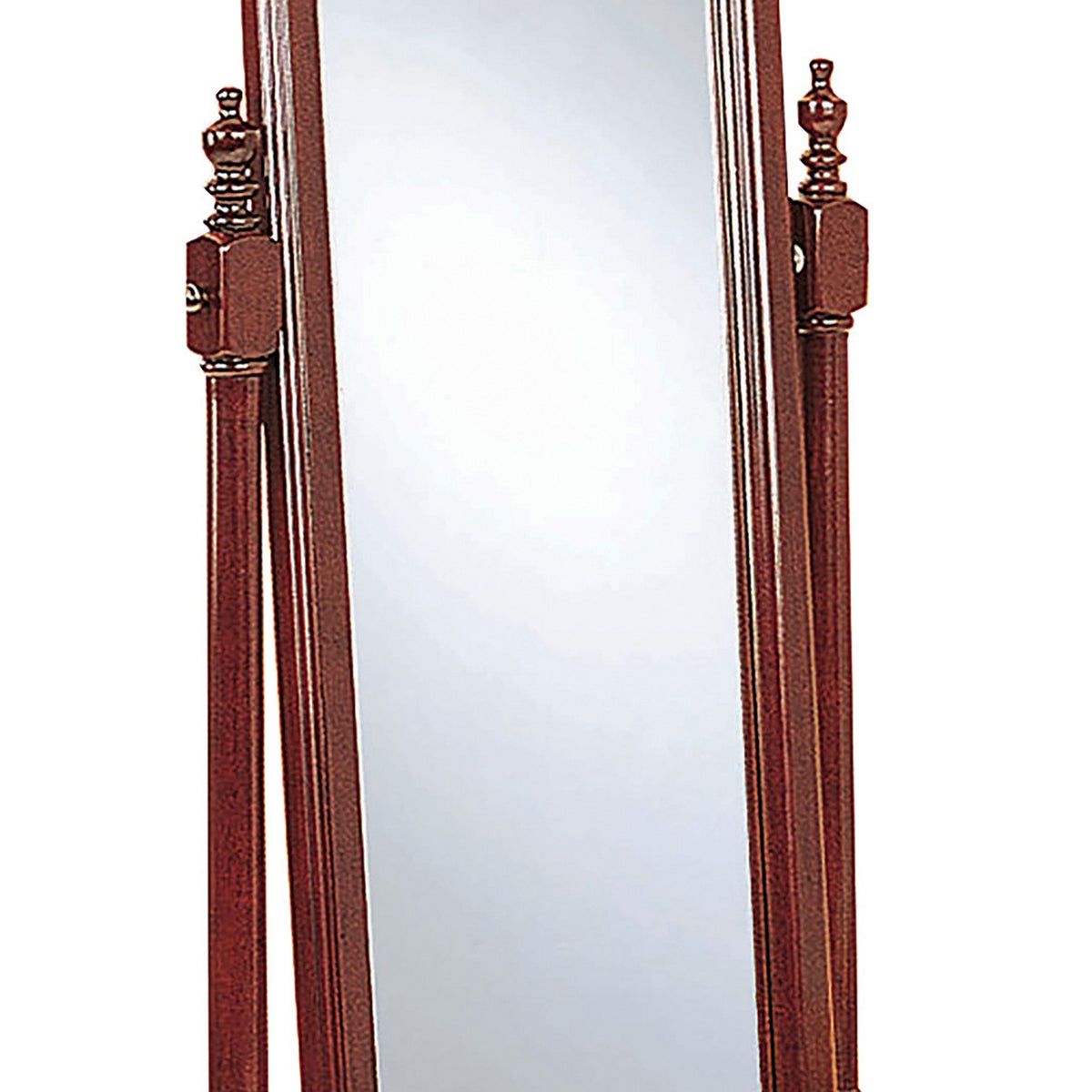 Standing Cheval Mirror with Wooden Frame Turned Posts, Brown  - BM242735