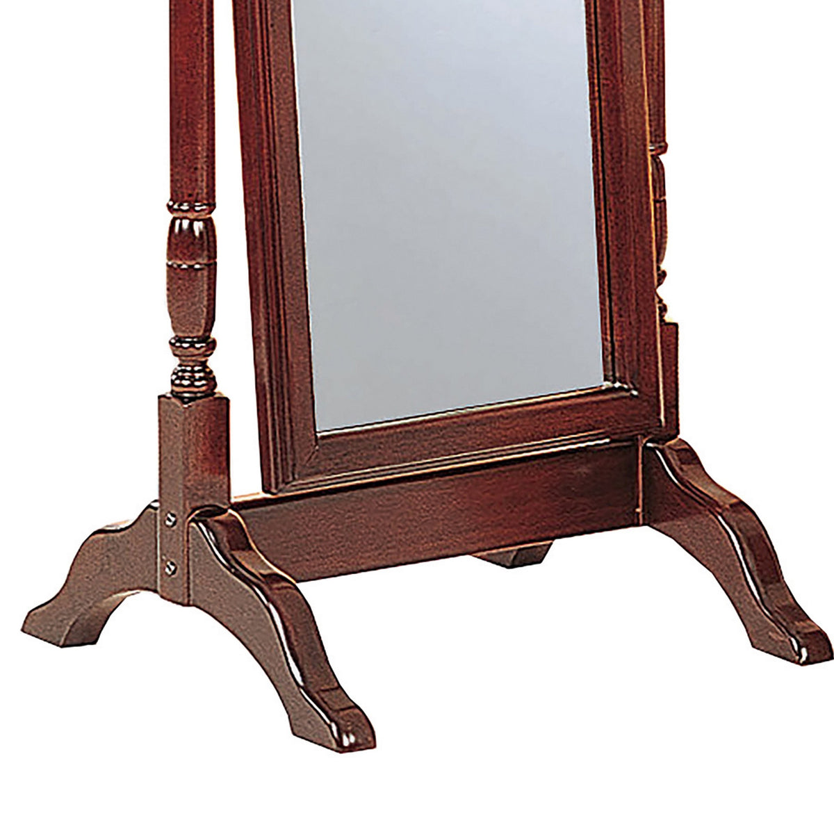 Standing Cheval Mirror with Wooden Frame Turned Posts, Brown  - BM242735