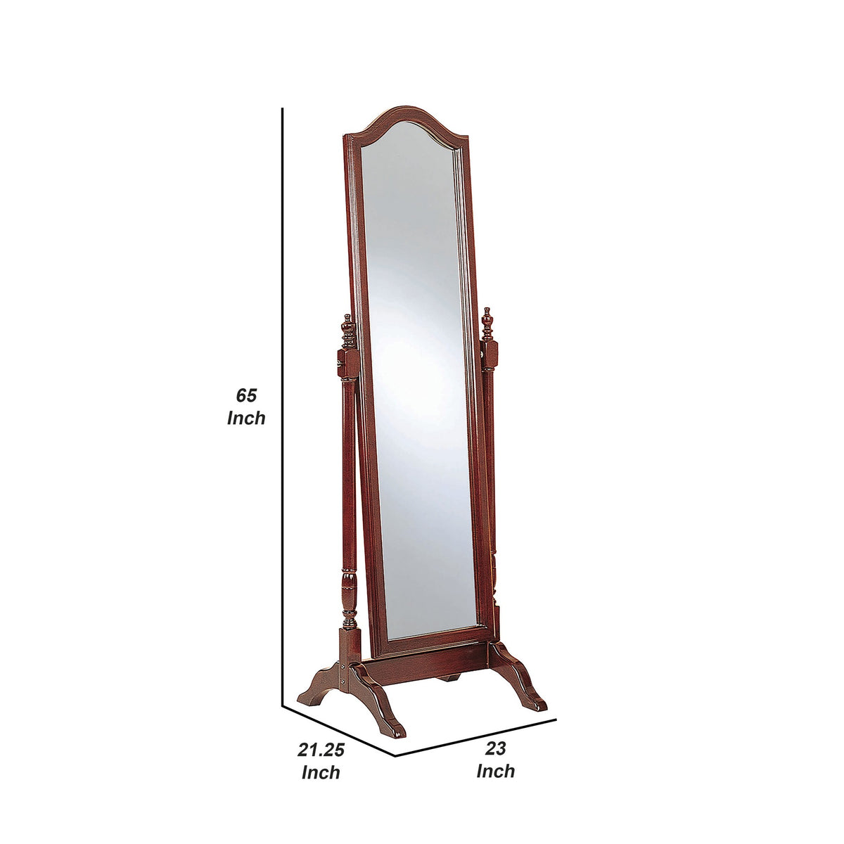 Standing Cheval Mirror with Wooden Frame Turned Posts, Brown  - BM242735