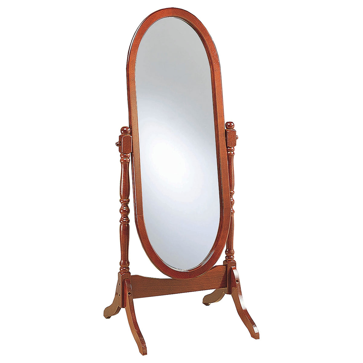 Standing Cheval Mirror with Oval Frame Turned Posts, Brown  - BM242736
