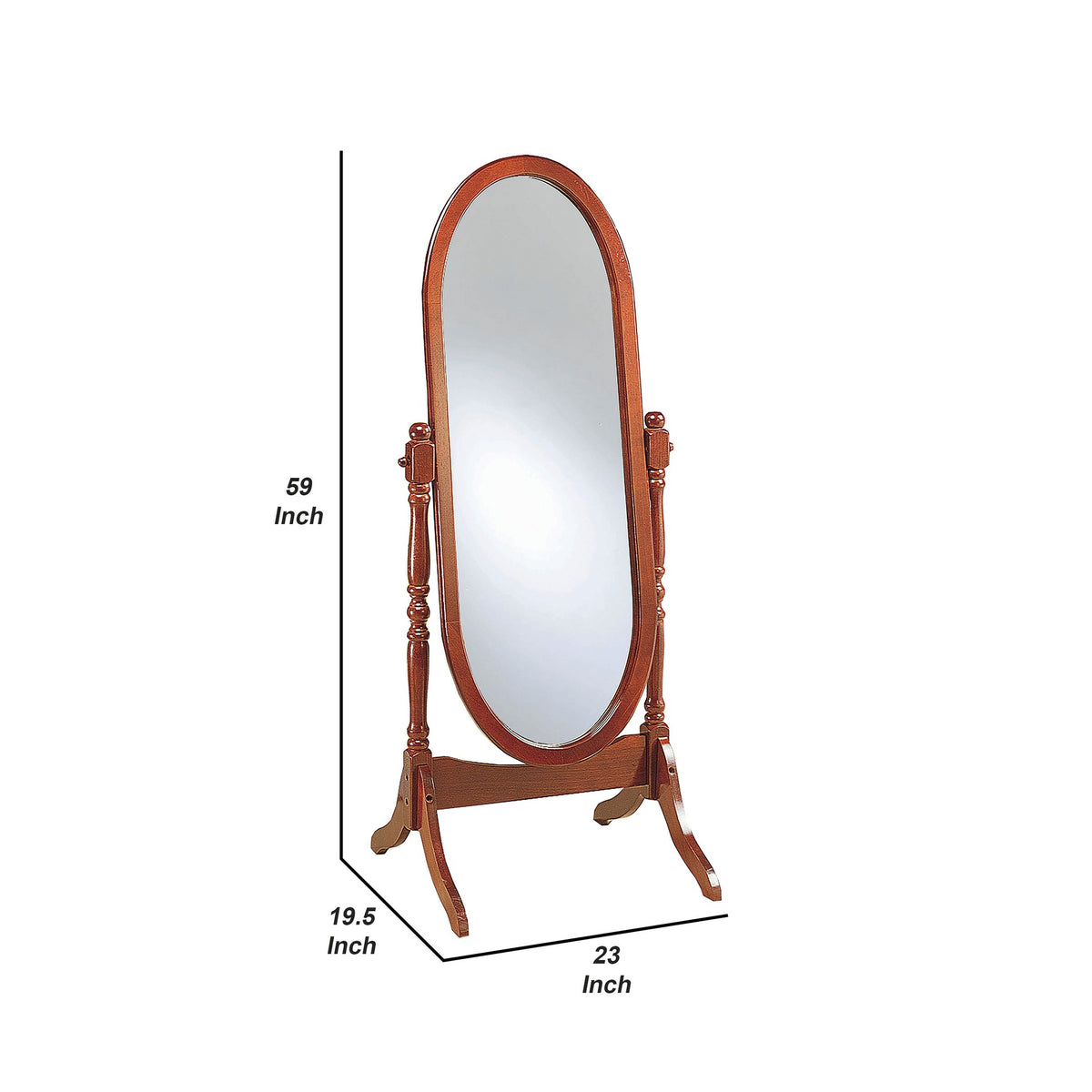 Standing Cheval Mirror with Oval Frame Turned Posts, Brown  - BM242736