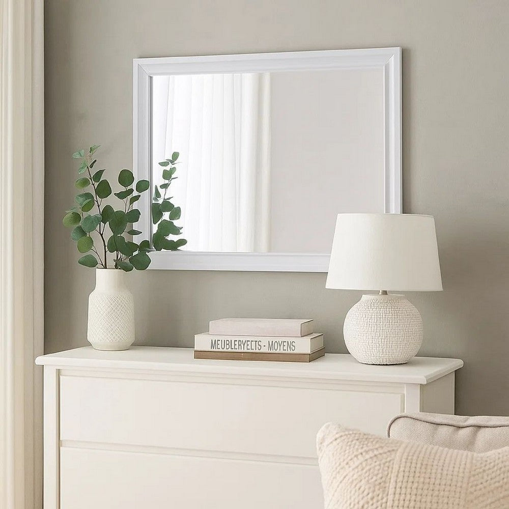 Wall Mirror with Molded Wooden Frame, White - BM245807