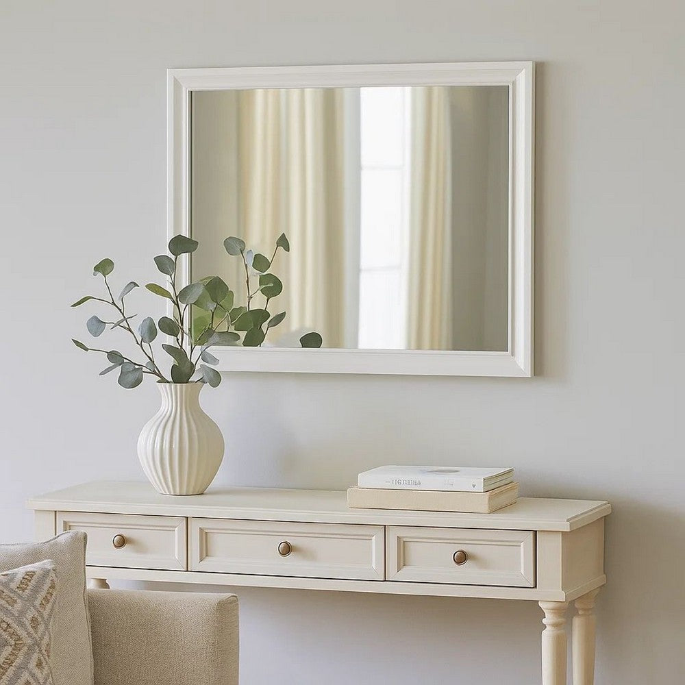 Wall Mirror with Molded Wooden Frame, White - BM245807