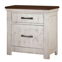 Nightstand with Plank Design 2 Drawers and USB Plugs, White and Brown - BM245814