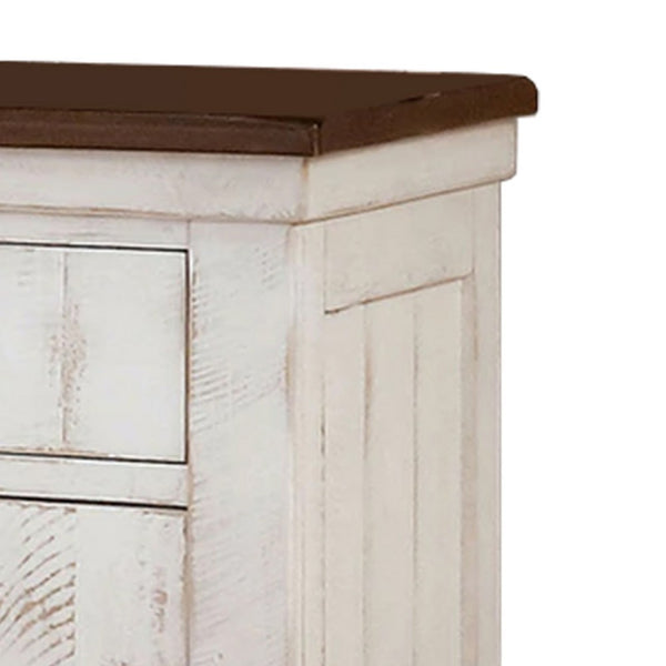 Nightstand with Plank Design 2 Drawers and USB Plugs, White and Brown - BM245814
