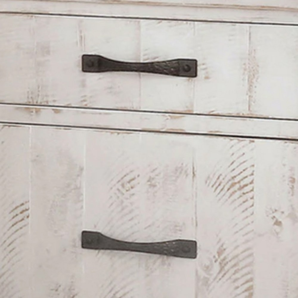 Nightstand with Plank Design 2 Drawers and USB Plugs, White and Brown - BM245814