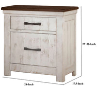 Nightstand with Plank Design 2 Drawers and USB Plugs, White and Brown - BM245814