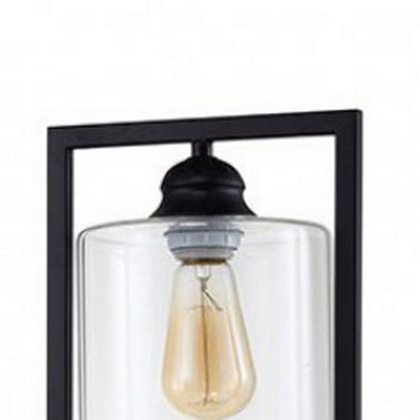 Table Lamp with Open Rectangular Metal Frame and Clear Shade, Black - BM245817