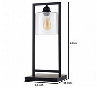 Table Lamp with Open Rectangular Metal Frame and Clear Shade, Black - BM245817