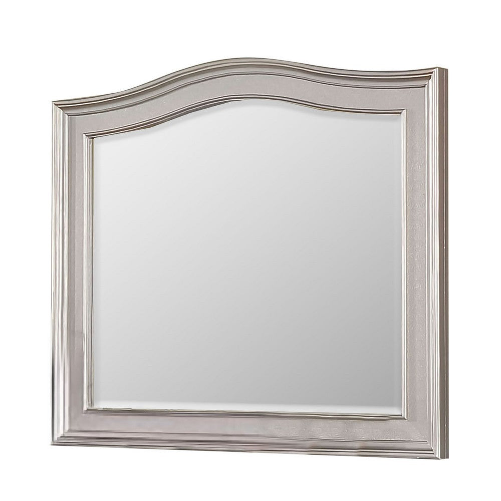 Curved Top Wooden Frame Mirror with Molded Details, Silver - BM245826