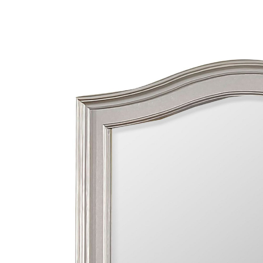 Curved Top Wooden Frame Mirror with Molded Details, Silver - BM245826