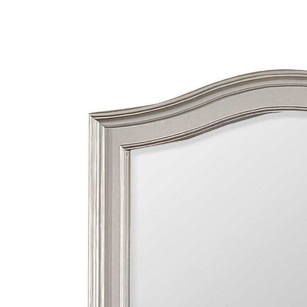Curved Top Wooden Frame Mirror with Molded Details, Silver - BM245826