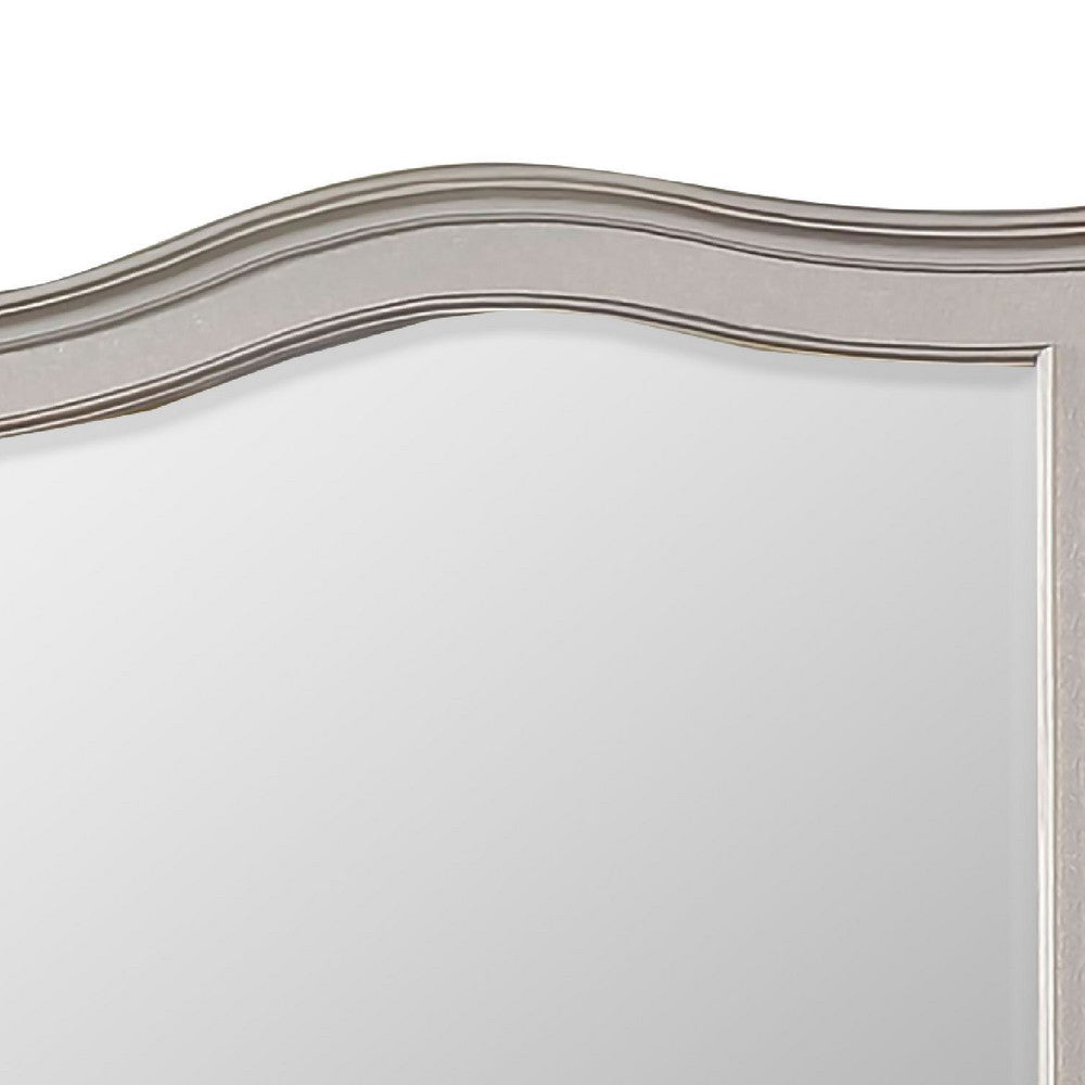 Curved Top Wooden Frame Mirror with Molded Details, Silver - BM245826
