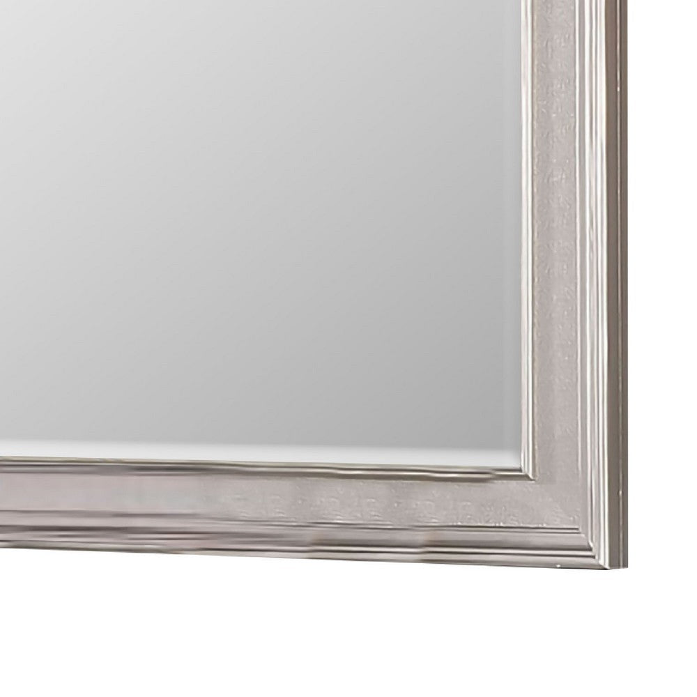 Curved Top Wooden Frame Mirror with Molded Details, Silver - BM245826