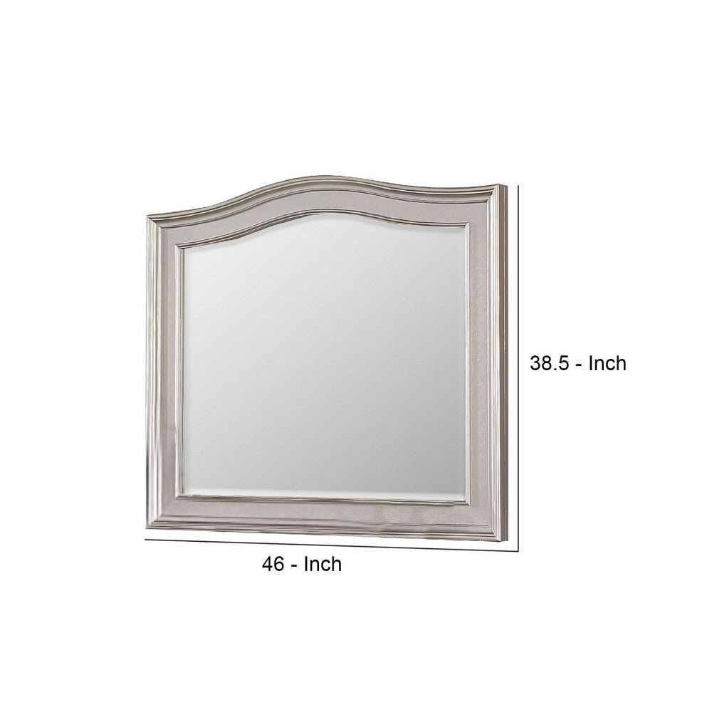 Curved Top Wooden Frame Mirror with Molded Details, Silver - BM245826