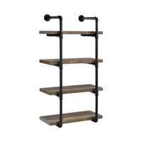 Wall Shelf with 4 Shelves and Piped Metal Frame, Brown and Black  - BM245876