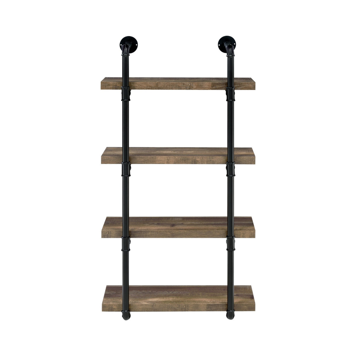 Wall Shelf with 4 Shelves and Piped Metal Frame, Brown and Black  - BM245876