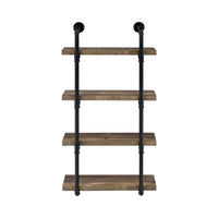 Wall Shelf with 4 Shelves and Piped Metal Frame, Brown and Black  - BM245876
