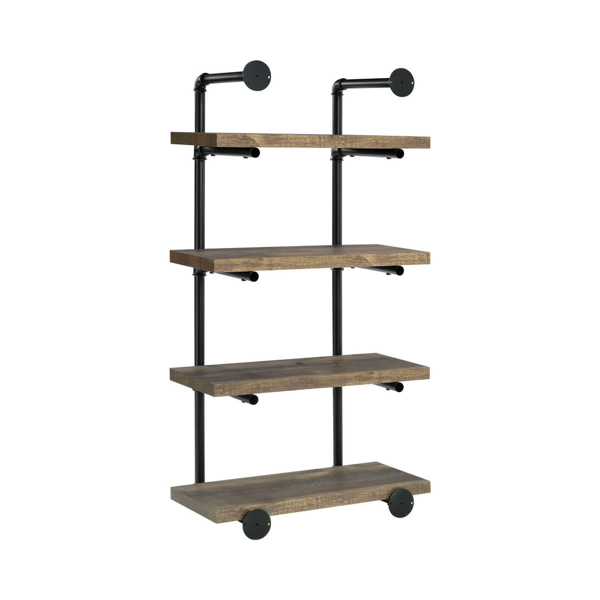 Wall Shelf with 4 Shelves and Piped Metal Frame, Brown and Black  - BM245876