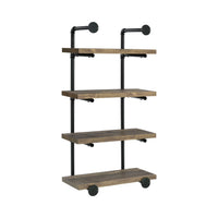 Wall Shelf with 4 Shelves and Piped Metal Frame, Brown and Black  - BM245876
