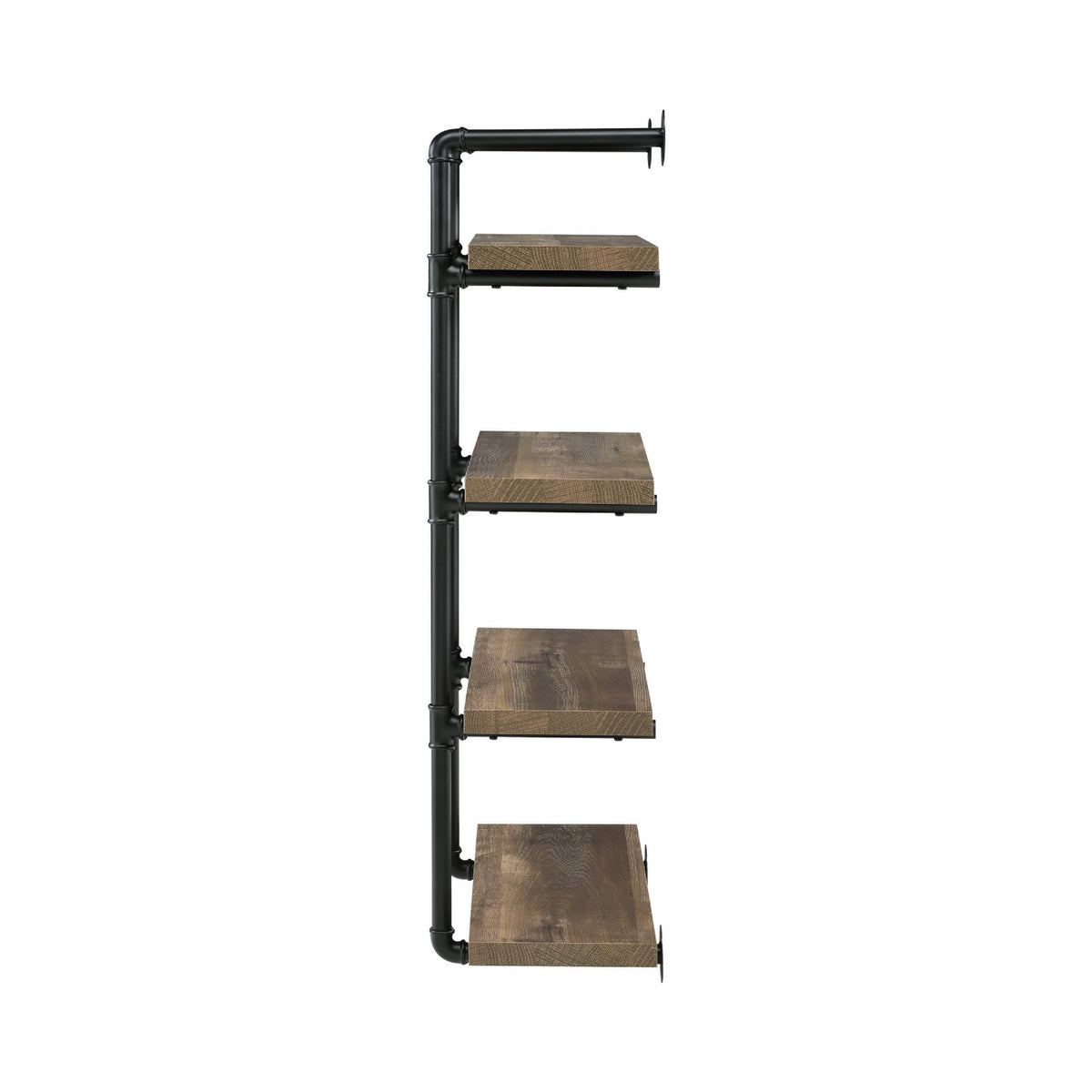 Wall Shelf with 4 Shelves and Piped Metal Frame, Brown and Black  - BM245876