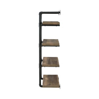 Wall Shelf with 4 Shelves and Piped Metal Frame, Brown and Black  - BM245876