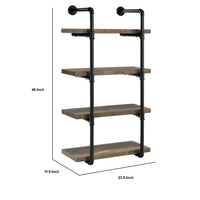 Wall Shelf with 4 Shelves and Piped Metal Frame, Brown and Black  - BM245876
