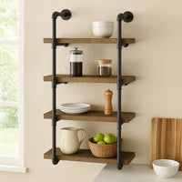 Wall Shelf with 4 Shelves and Piped Metal Frame, Brown and Black  - BM245876