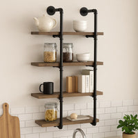 Wall Shelf with 4 Shelves and Piped Metal Frame, Brown and Black  - BM245876